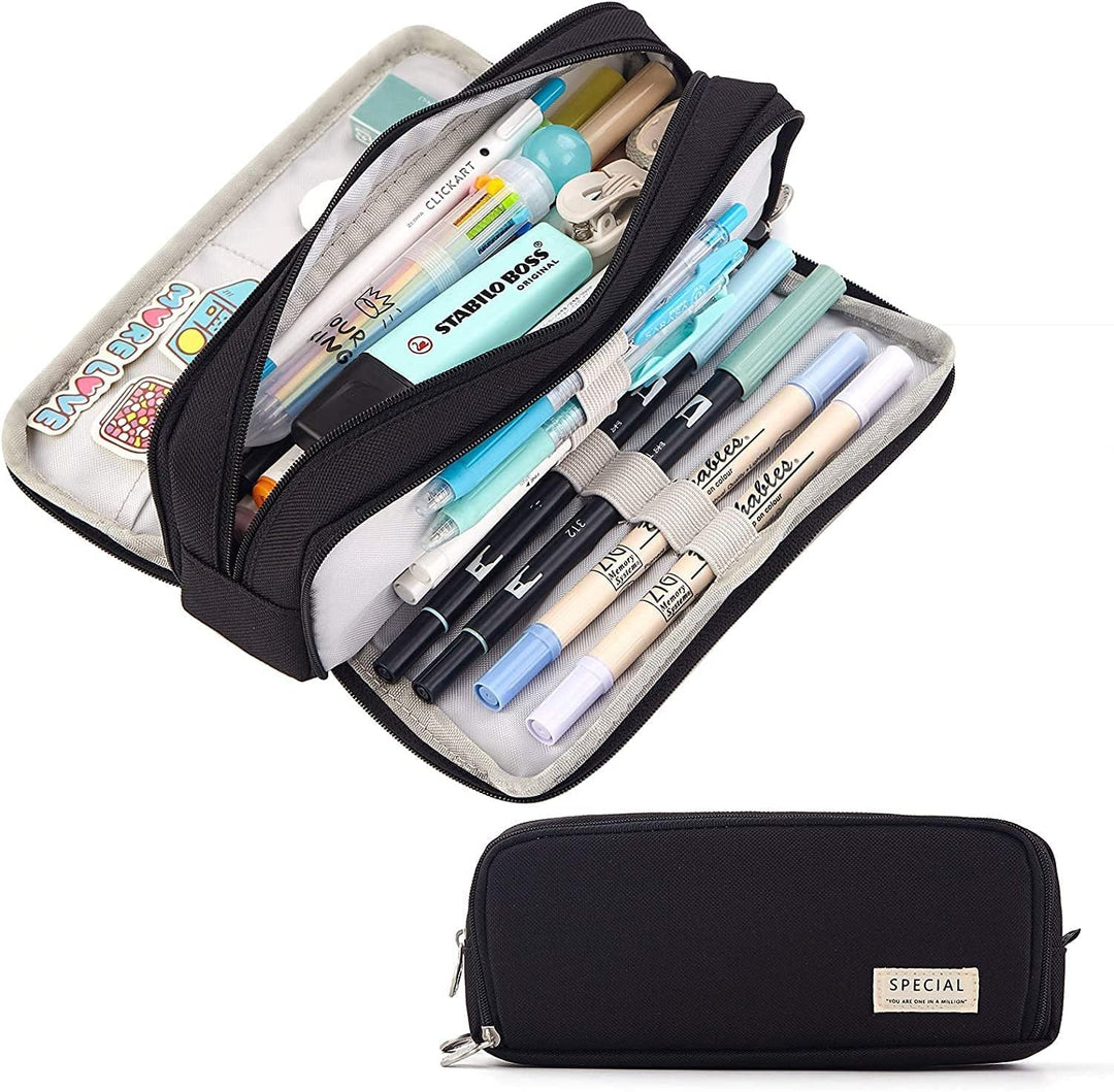 FineMoe Large Capacity Pencil Pouch, 3 Pen & Pencil Case for Girls & Boys, Canvas Aesthetic Pencil Box Pouch for School - Organize Pouch Women Students School Office School Supplies - Finemoe
