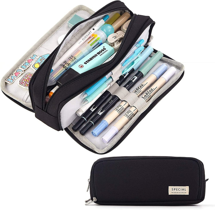 FineMoe Large Capacity Pencil Pouch, 3 Pen &amp; Pencil Case for Girls &amp; Boys, Canvas Aesthetic Pencil Box Pouch for School - Organize Pouch Women Students School Office School Supplies - Finemoe