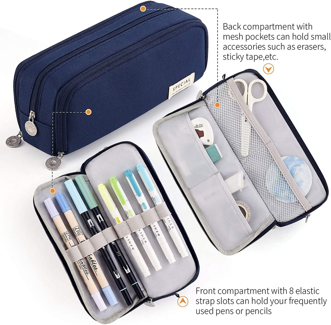 FineMoe Large Capacity Pencil Pouch, 3 Pen &amp; Pencil Case for Girls &amp; Boys, Canvas Aesthetic Pencil Box Pouch for School - Organize Pouch Women Students School Office School Supplies - Finemoe