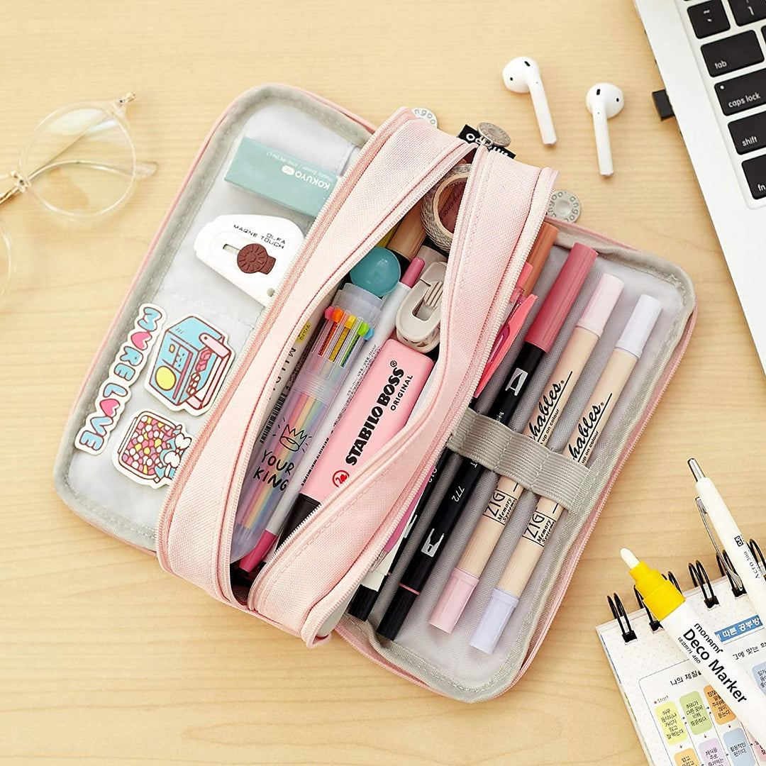 FineMoe Large Capacity Pencil Pouch, 3 Pen &amp; Pencil Case for Girls &amp; Boys, Canvas Aesthetic Pencil Box Pouch for School - Organize Pouch Women Students School Office School Supplies - Finemoe