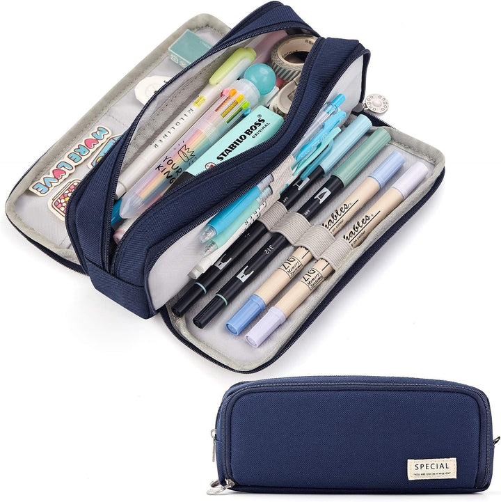 FineMoe Large Capacity Pencil Pouch, 3 Pen &amp; Pencil Case for Girls &amp; Boys, Canvas Aesthetic Pencil Box Pouch for School - Organize Pouch Women Students School Office School Supplies - Finemoe