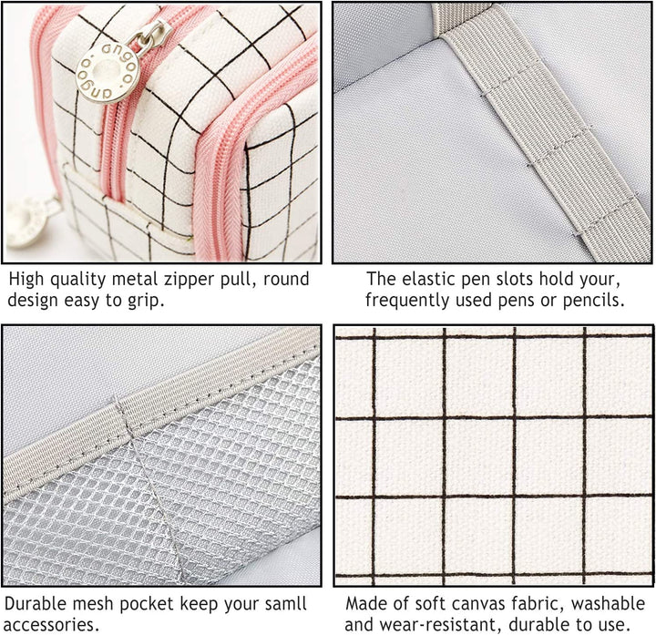 FineMoe Large Capacity Pencil Pouch, 3 Pen &amp; Pencil Case for Girls &amp; Boys, Canvas Aesthetic Pencil Box Pouch for School - Organize Pouch Women Students School Office School Supplies - Finemoe