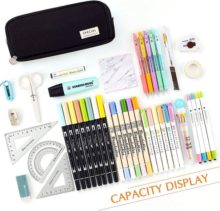 FineMoe Large Capacity Pencil Pouch, 3 Pen &amp; Pencil Case for Girls &amp; Boys, Canvas Aesthetic Pencil Box Pouch for School - Organize Pouch Women Students School Office School Supplies - Finemoe