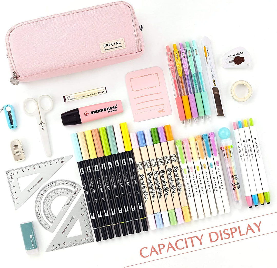 FineMoe Large Capacity Pencil Pouch, 3 Pen &amp; Pencil Case for Girls &amp; Boys, Canvas Aesthetic Pencil Box Pouch for School - Organize Pouch Women Students School Office School Supplies - Finemoe