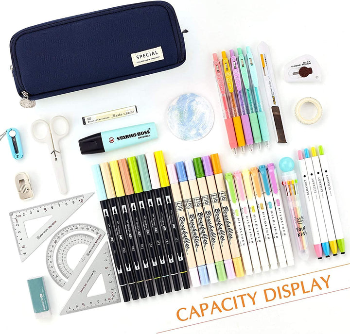 FineMoe Large Capacity Pencil Pouch, 3 Pen &amp; Pencil Case for Girls &amp; Boys, Canvas Aesthetic Pencil Box Pouch for School - Organize Pouch Women Students School Office School Supplies - Finemoe