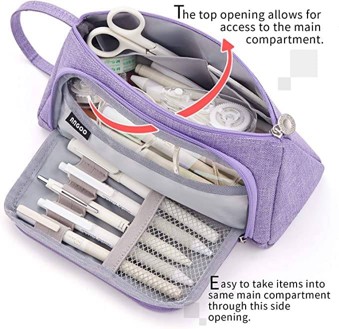FineMoe Large Pencil Case, Big Capacity Storage Pen &amp; Pencil Pouch for Girls &amp; Boys, Aesthetic Canvas Pencil Box Pouch for School - Organize Markers Pens Stationary Pouch Supplies (Plaid White) - Finemoe