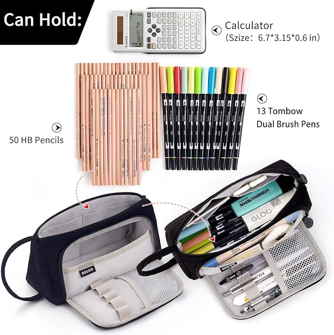 FineMoe Large Pencil Case, Big Capacity Storage Pen &amp; Pencil Pouch for Girls &amp; Boys, Aesthetic Canvas Pencil Box Pouch for School - Organize Markers Pens Stationary Pouch Supplies (Plaid White) - Finemoe