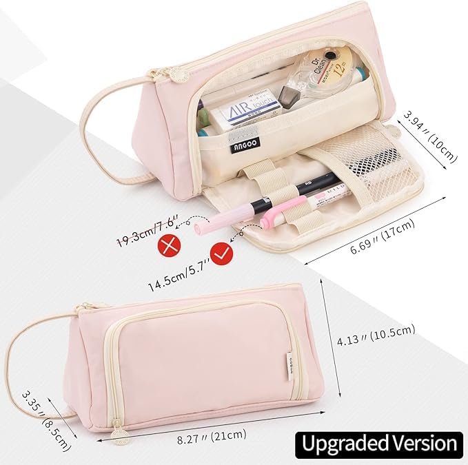 FineMoe Large Pencil Case, Big Capacity Storage Pen &amp; Pencil Pouch for Girls &amp; Boys, Aesthetic Canvas Pencil Box Pouch for School - Organize Markers Pens Stationary Pouch Supplies (Plaid White) - Finemoe
