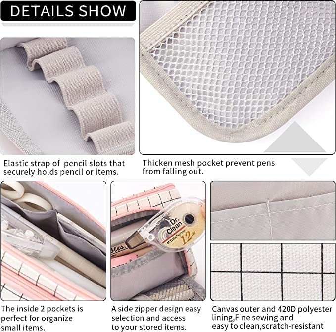 FineMoe Large Pencil Case, Big Capacity Storage Pen &amp; Pencil Pouch for Girls &amp; Boys, Aesthetic Canvas Pencil Box Pouch for School - Organize Markers Pens Stationary Pouch Supplies (Plaid White) - Finemoe