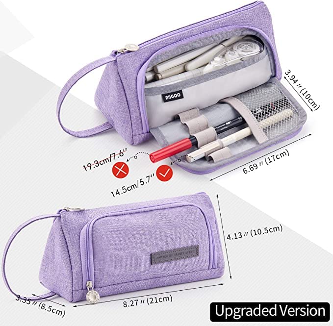 FineMoe Large Pencil Case, Big Capacity Storage Pen &amp; Pencil Pouch for Girls &amp; Boys, Aesthetic Canvas Pencil Box Pouch for School - Organize Markers Pens Stationary Pouch Supplies (Plaid White) - Finemoe