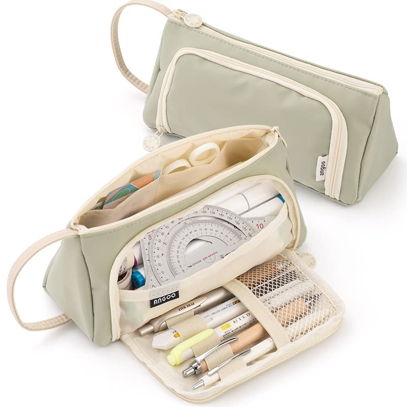 FineMoe Large Pencil Case, Big Capacity Storage Pen &amp; Pencil Pouch for Girls &amp; Boys, Aesthetic Canvas Pencil Box Pouch for School - Organize Markers Pens Stationary Pouch Supplies (Plaid White) - Finemoe