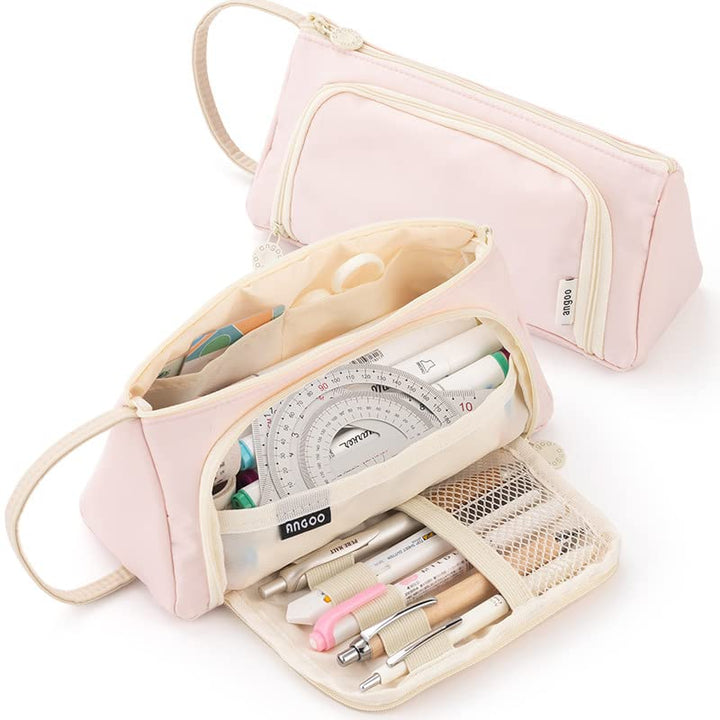 FineMoe Large Pencil Case, Big Capacity Storage Pen &amp; Pencil Pouch for Girls &amp; Boys, Aesthetic Canvas Pencil Box Pouch for School - Organize Markers Pens Stationary Pouch Supplies (Plaid White) - Finemoe