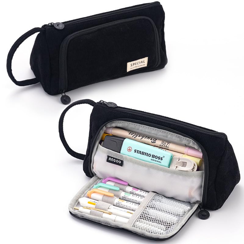 FineMoe Large Pencil Case, Big Capacity Storage Pen &amp; Pencil Pouch for Girls &amp; Boys, Aesthetic Canvas Pencil Box Pouch for School - Organize Markers Pens Stationary Pouch Supplies (Plaid White) - Finemoe