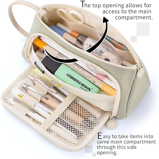 FineMoe Large Pencil Case, Big Capacity Storage Pen &amp; Pencil Pouch for Girls &amp; Boys, Aesthetic Canvas Pencil Box Pouch for School - Organize Markers Pens Stationary Pouch Supplies (Plaid White) - Finemoe