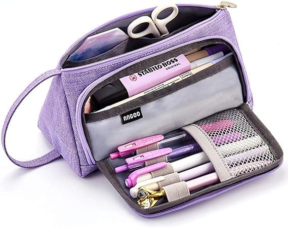 FineMoe Large Pencil Case, Big Capacity Storage Pen &amp; Pencil Pouch for Girls &amp; Boys, Aesthetic Canvas Pencil Box Pouch for School - Organize Markers Pens Stationary Pouch Supplies (Plaid White) - Finemoe