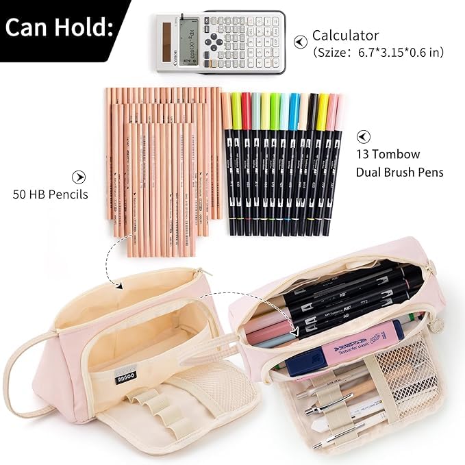 FineMoe Large Pencil Case, Big Capacity Storage Pen &amp; Pencil Pouch for Girls &amp; Boys, Aesthetic Canvas Pencil Box Pouch for School - Organize Markers Pens Stationary Pouch Supplies (Plaid White) - Finemoe