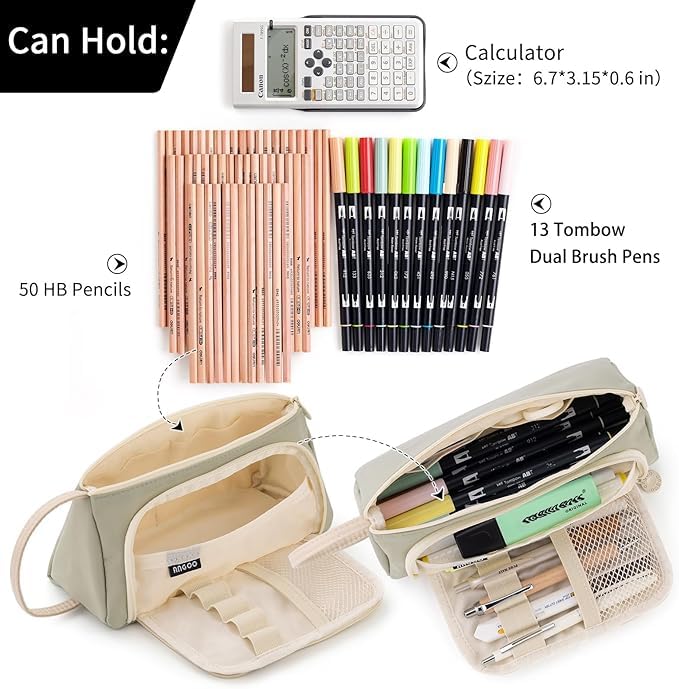 FineMoe Large Pencil Case, Big Capacity Storage Pen &amp; Pencil Pouch for Girls &amp; Boys, Aesthetic Canvas Pencil Box Pouch for School - Organize Markers Pens Stationary Pouch Supplies (Plaid White) - Finemoe