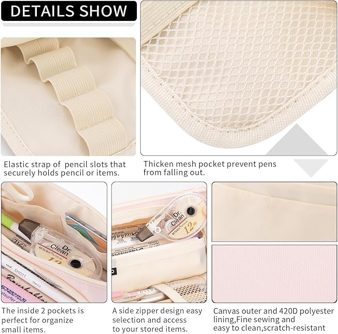 FineMoe Large Pencil Case, Big Capacity Storage Pen &amp; Pencil Pouch for Girls &amp; Boys, Aesthetic Canvas Pencil Box Pouch for School - Organize Markers Pens Stationary Pouch Supplies (Plaid White) - Finemoe