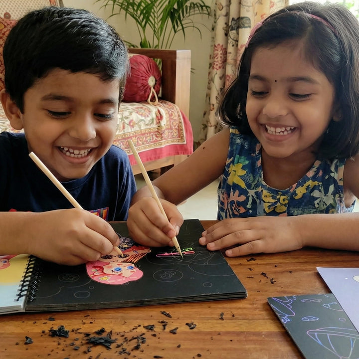 FINEMOE Magic Scratch Art Book with Wooden Stylus, Thoughtful Return Gifts for Girls &amp; Boys Ages 3 &amp; Above, Art &amp; Craft Kit for Kids, Educational Activity Kit - Finemoe