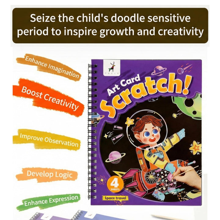 FINEMOE Magic Scratch Art Book with Wooden Stylus, Thoughtful Return Gifts for Girls &amp; Boys Ages 3 &amp; Above, Art &amp; Craft Kit for Kids, Educational Activity Kit - Finemoe