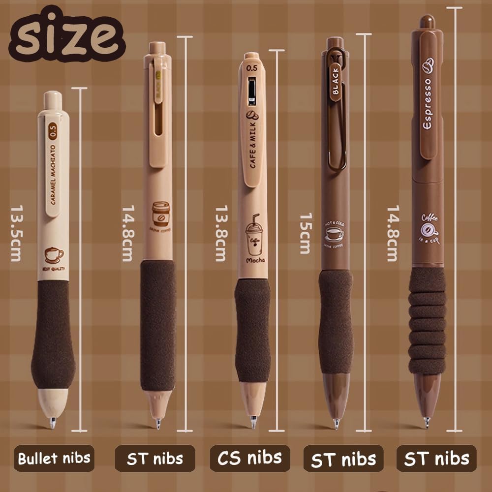 FINEMOE Set of 5 Coffee Theme Gel Pens for Writing, 0.5mm Black Ink Aesthetic Pen with Soft Grip, Cute Kawaii Stationery for Girls & Boys, School Office Use, Return Gift for Kids (Black) - Finemoe