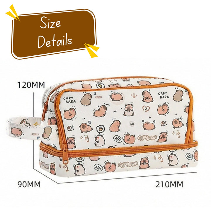 Kawaii Capybara Pencil Pouch – 3 Compartment Spacious Case - Finemoe