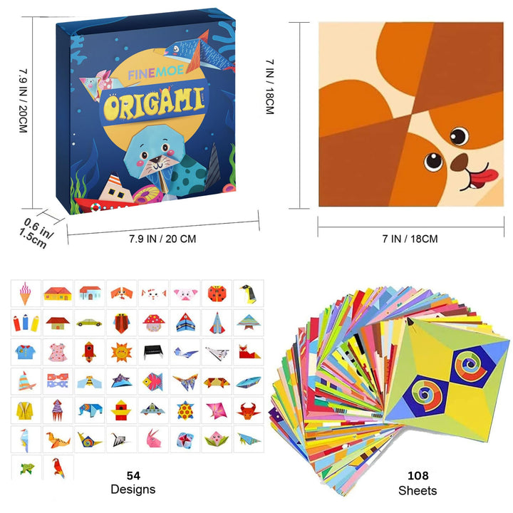 Kids Origami Craft Paper Kit 108 Sheets 54 Designs - Finemoe