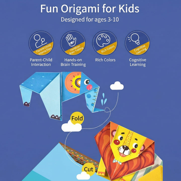 Kids Origami Craft Paper Kit 150 Sheets 75 Designs - Finemoe