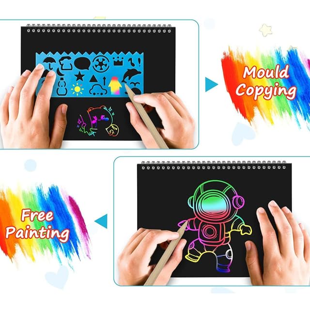 Magic Scratch Art Book Set for Kids (6 or 12 Pack, Large &amp; Small) - Finemoe