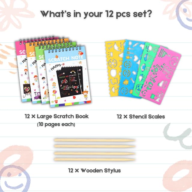 Magic Scratch Art Book Set for Kids (6 or 12 Pack, Large &amp; Small) - Finemoe