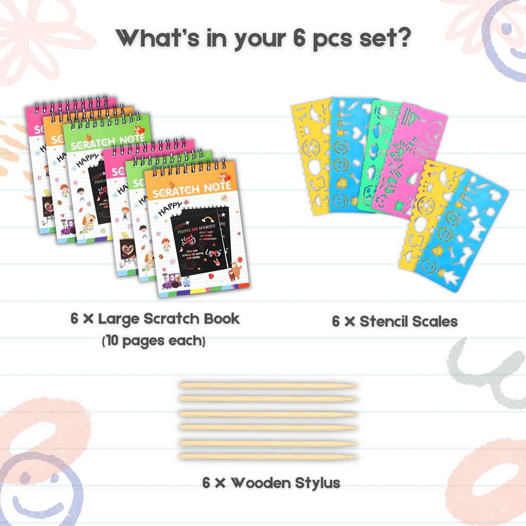 Magic Scratch Art Book Set for Kids (6 or 12 Pack, Large &amp; Small) - Finemoe