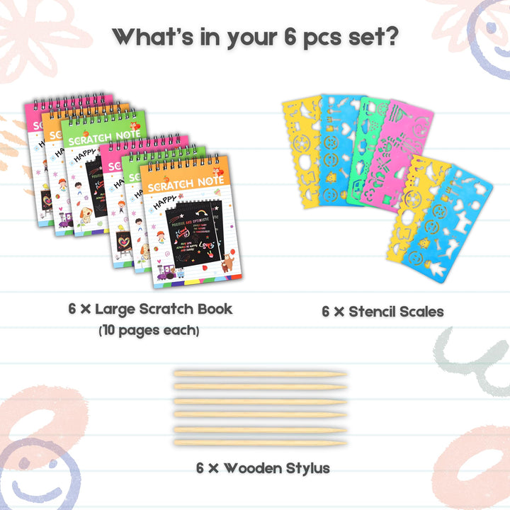 Magic Scratch Art Book Set for Kids (6 or 12 Pack, Large &amp; Small) - Finemoe