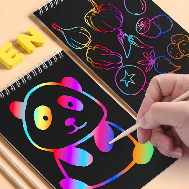 Magic Scratch Art Book Set for Kids (6 or 12 Pack, Large &amp; Small) - Finemoe