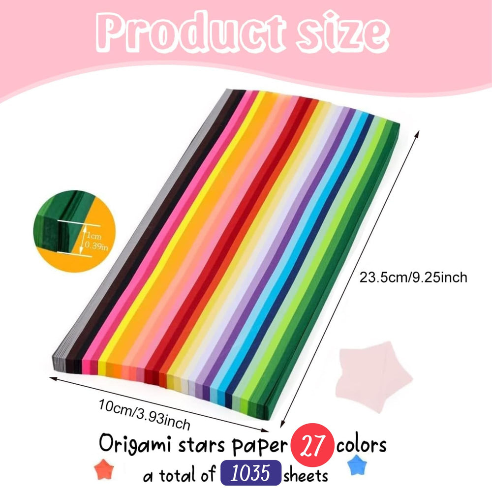 Origami Star Folding Paper Strips 1035 Sheets 27 Colors - Finemoe