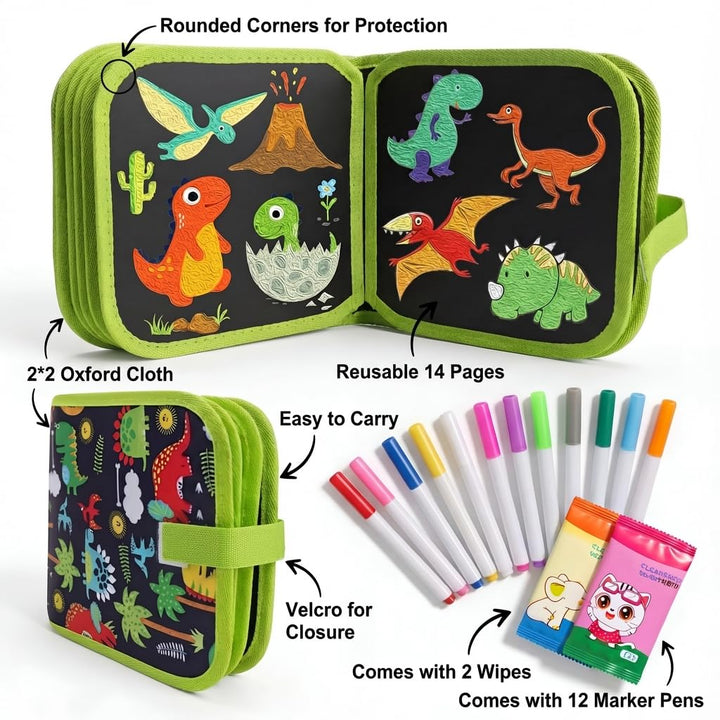 Reusable Doodle Book Set for Kids – Erasable Drawing Kit with 12 Sketch Pens - Finemoe