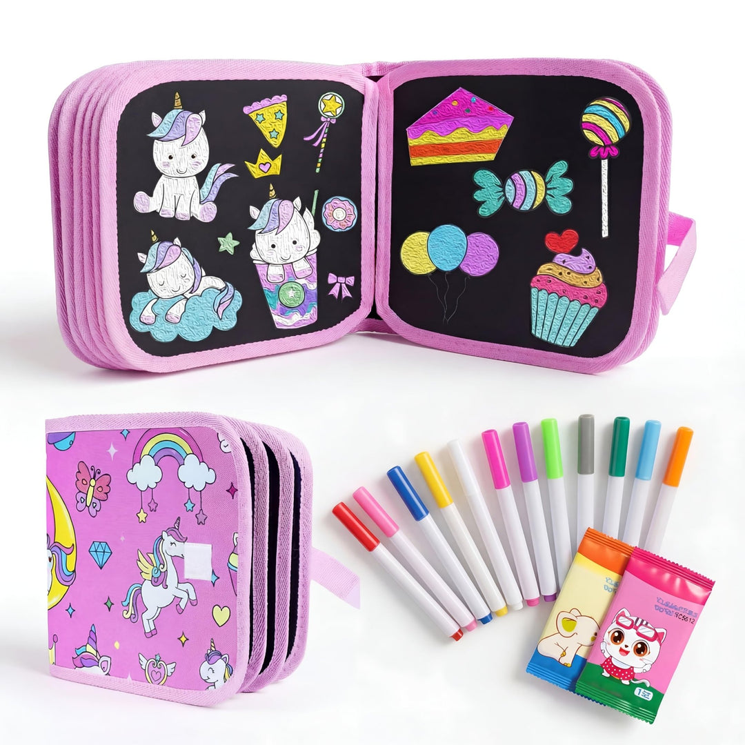 Reusable Doodle Book Set for Kids – Erasable Drawing Kit with 12 Sketch Pens - Finemoe