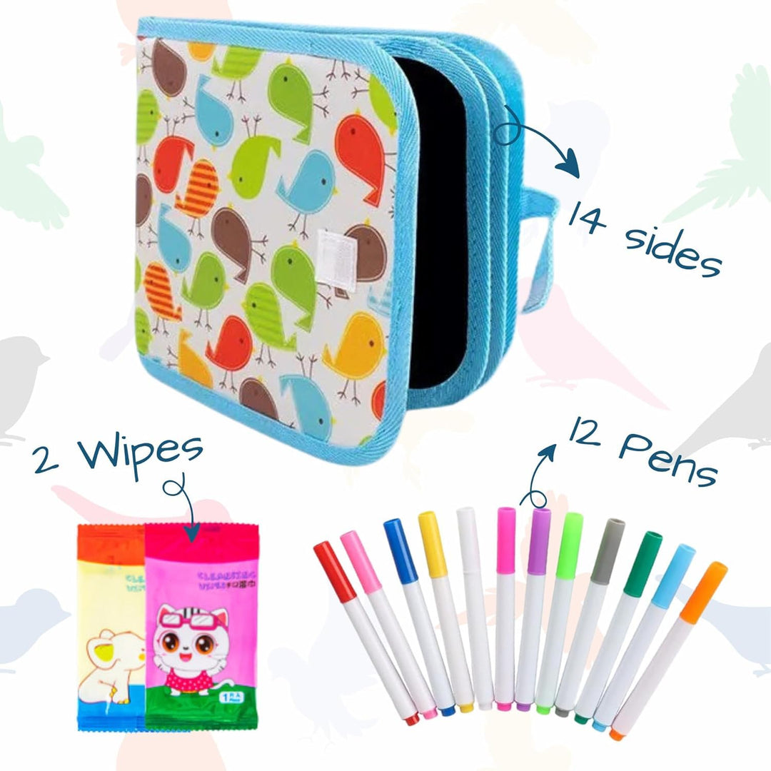 Reusable Doodle Book Set for Kids – Erasable Drawing Kit with 12 Sketch Pens - Finemoe