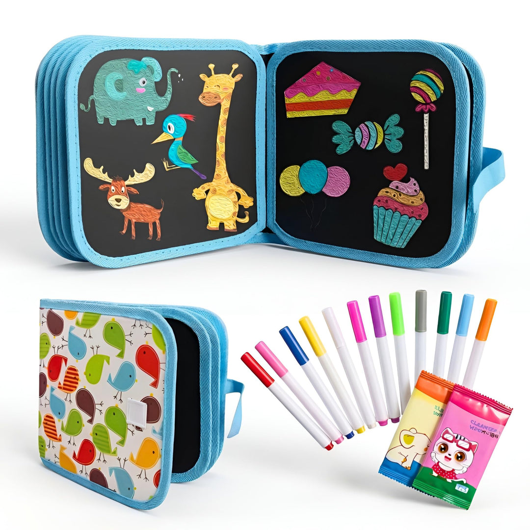 Reusable Doodle Book Set for Kids – Erasable Drawing Kit with 12 Sketch Pens - Finemoe