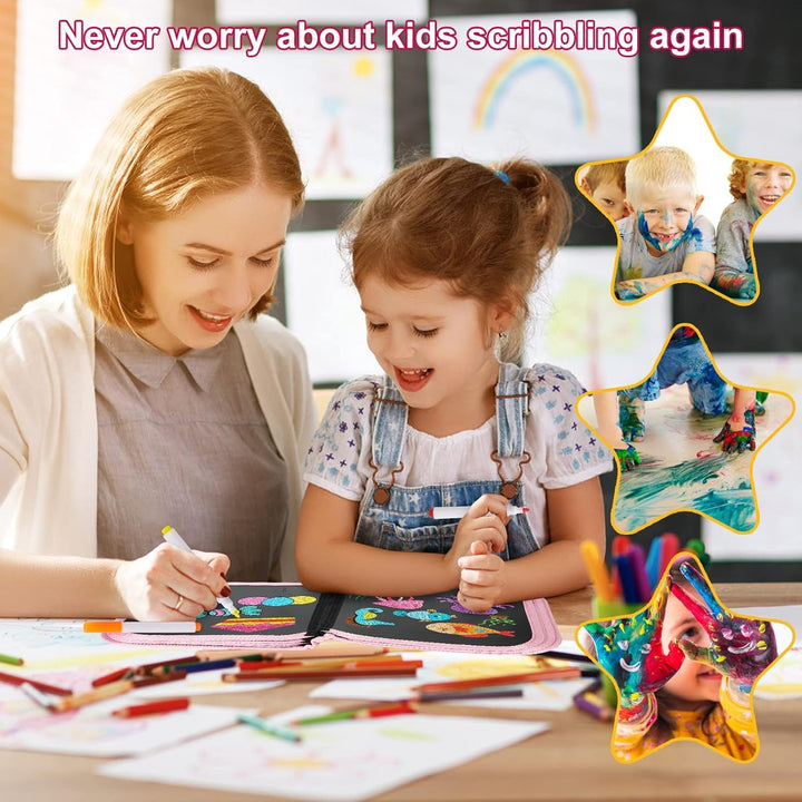 Reusable Doodle Book Set for Kids – Erasable Drawing Kit with 12 Sketch Pens - Finemoe