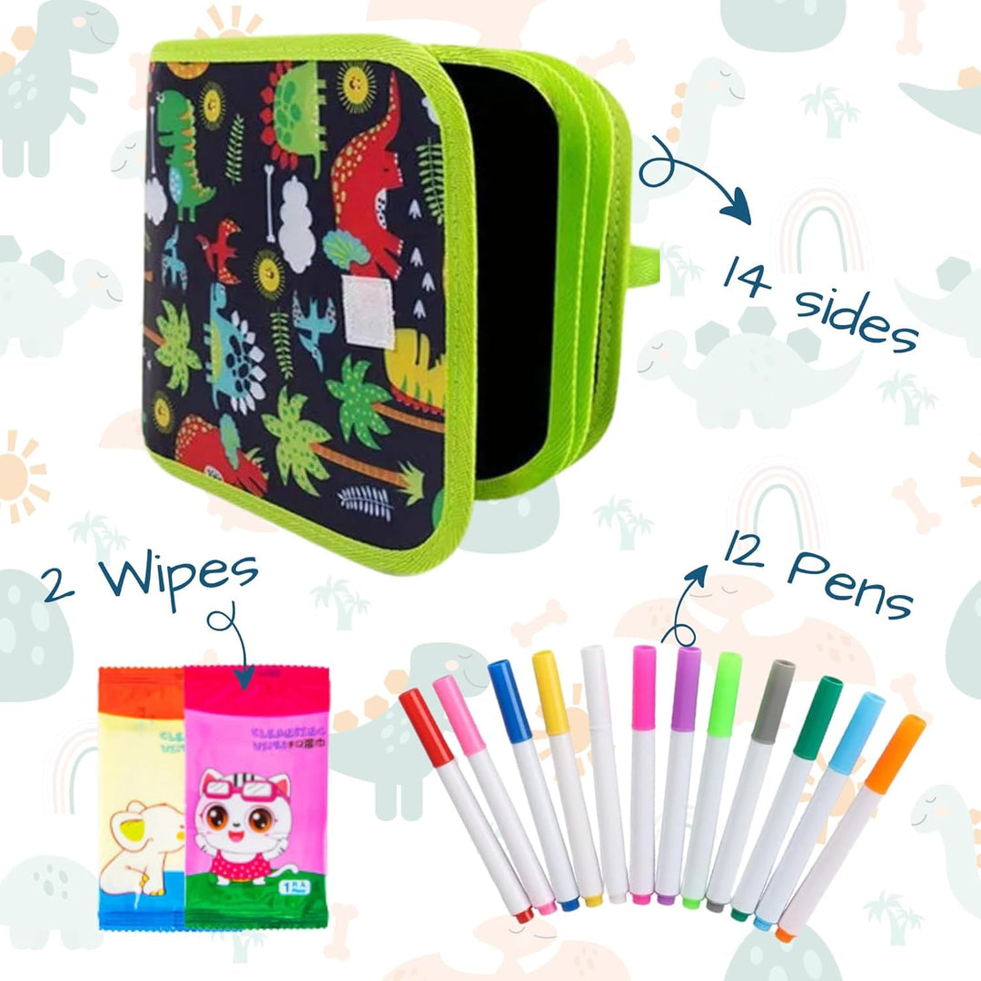 Reusable Doodle Book Set for Kids – Erasable Drawing Kit with 12 Sketch Pens - Finemoe