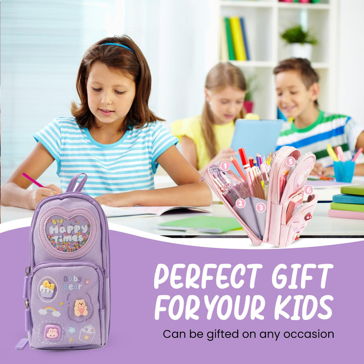 School Bag Pencil Case – Canvas Large Capacity 3 - Layer Organizer - Finemoe