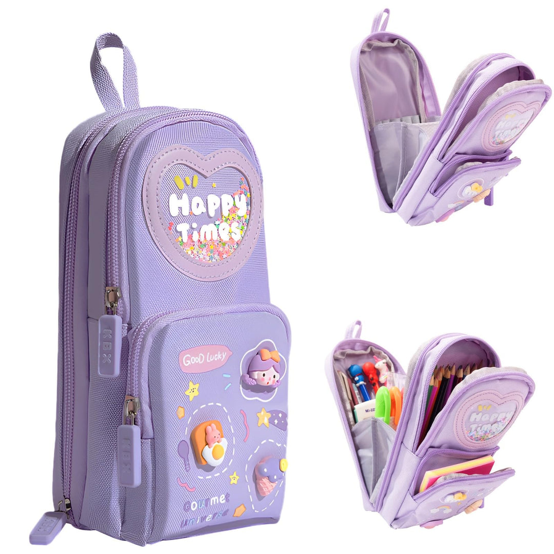 School Bag Pencil Case – Canvas Large Capacity 3 - Layer Organizer - Finemoe